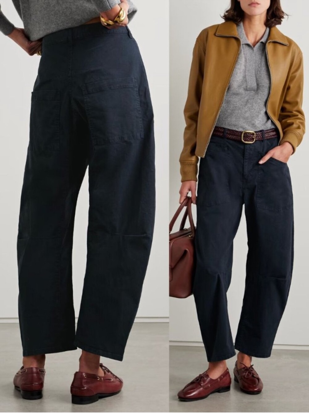 Nili Lotan Shon Pant Midnight Blue Barrel Leg Cotton Twill Cropped Ankle